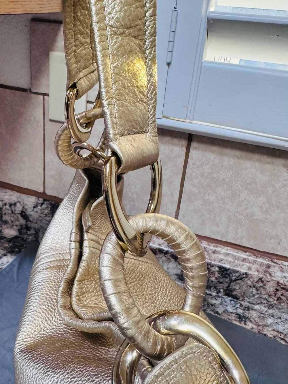 Michael Kors Metallic Champagne Leather Shoulder Bag